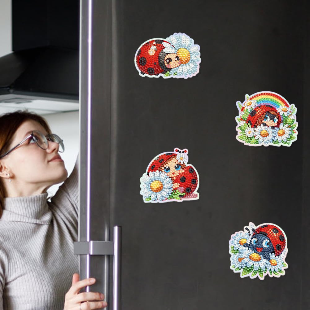 6 Pcs Refrigerator Diamond Art Magnets, Diamond Painting Kits, Fridge Stickers Diamond Art Kits for Adults DIY Home Decors - Ladybug Generic
