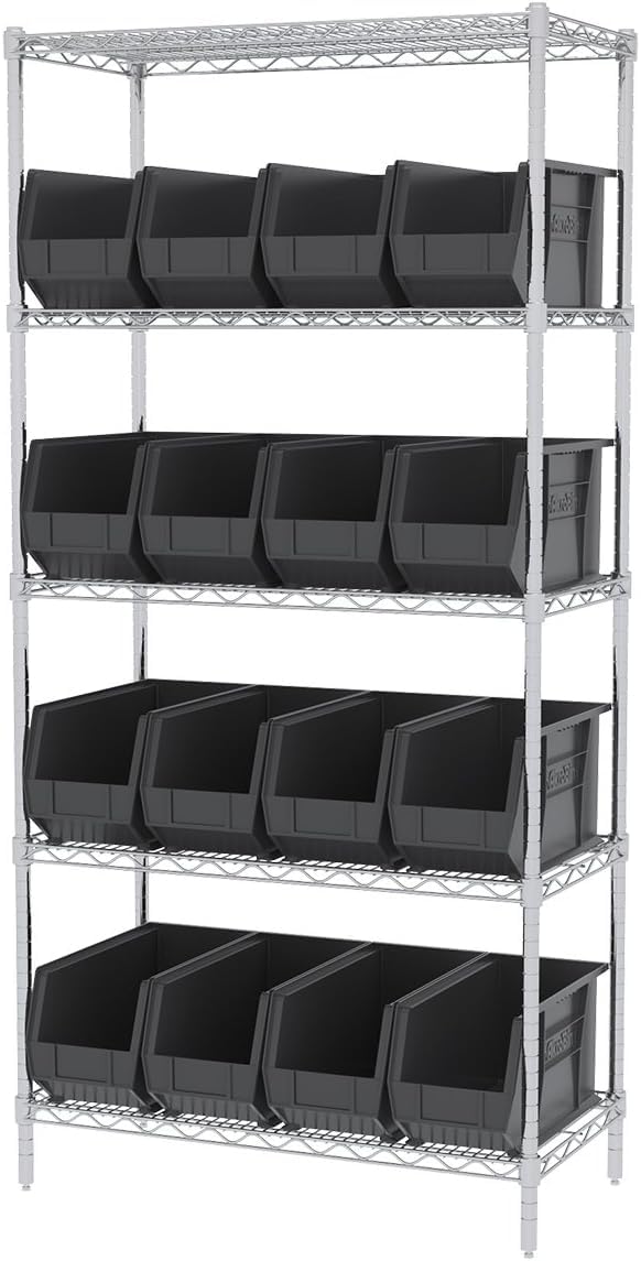 Akro-Mils 30265 AkroBins Plastic Storage Bins, Space-Saving Stackable Bins for Garage, Pantry, Craft Organization, 18-" x 8.25-" x 9-", Black, 6-Pack Akro-Mils