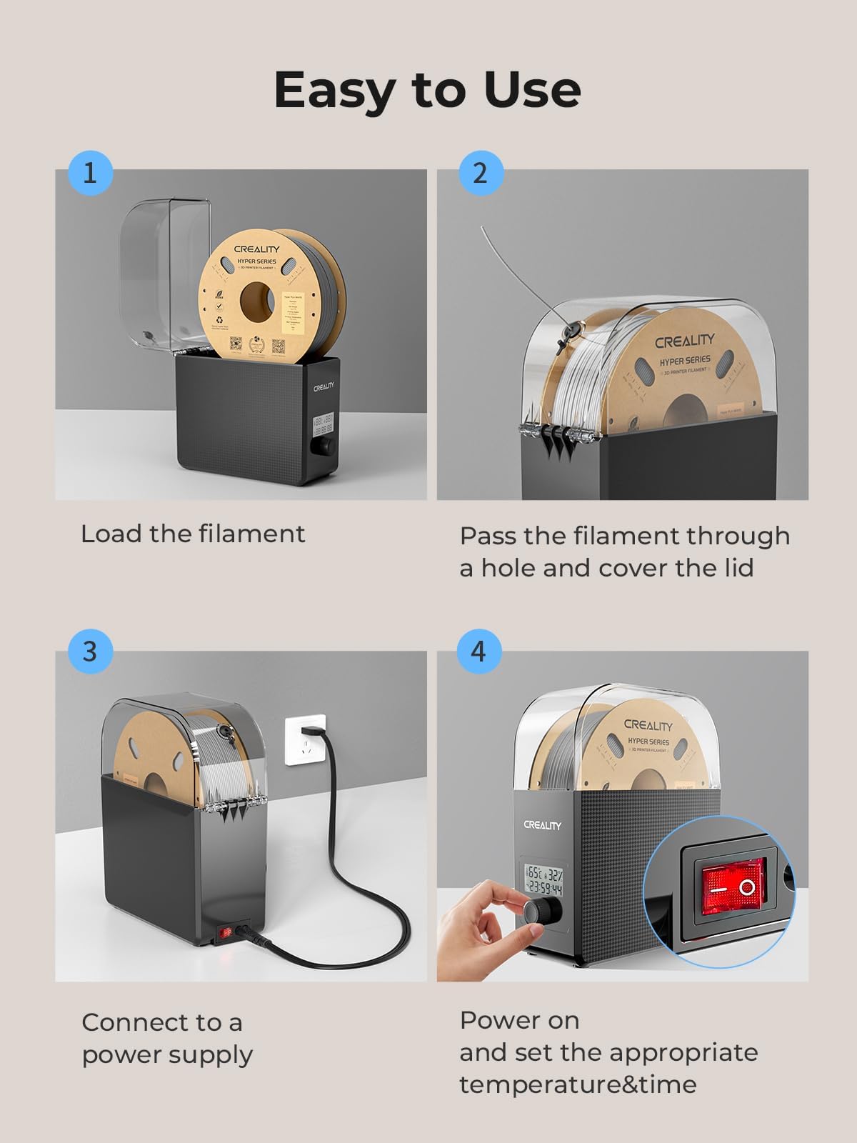 Creality Filament Dryer Box Pro, Upgraded 360° Heating with Fan, Dust & Moisture-Proof Storage, 3D Printer Filament Spool Holder, Dehydrator for 1.75mm/2.85mm PLA PETG ABS TPU Creality