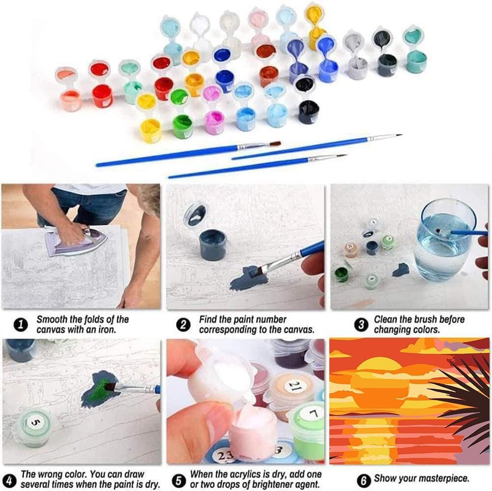 Fuinkqe 4 Pack Paint by Numbers for Adults and Kids Beginner, Landscape-Beach DIY Acrylic Painting Paint by Numbers Kits on Canvas for Kids Ages 4-8-12 Perfect for Gift Home Wall Decor(8x8in) Fuinkqe