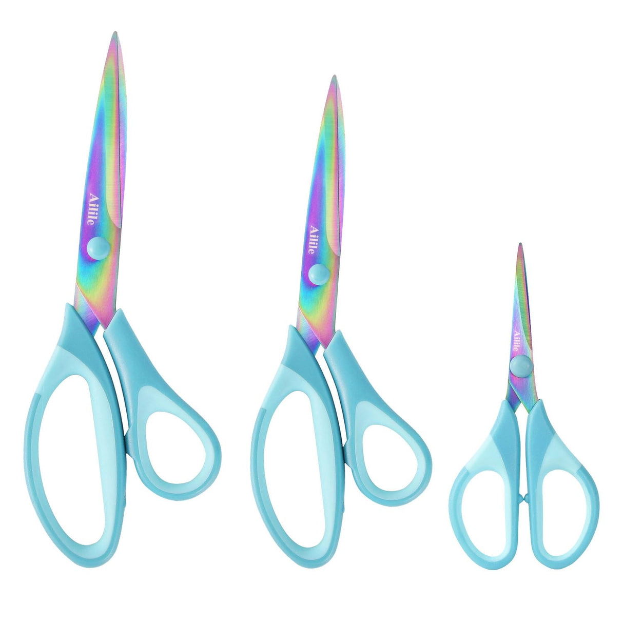 Craft Scissors, All Purpose Sharp Titanium Blade Shears, Comfortable Grips, School Scissors Set of 3 pack, Ideal for Office, Home, Sewing, Fabric, Kitchen, Arts and DIY Supplies, 9.3"/8.5"/5.6", Blue Ailile
