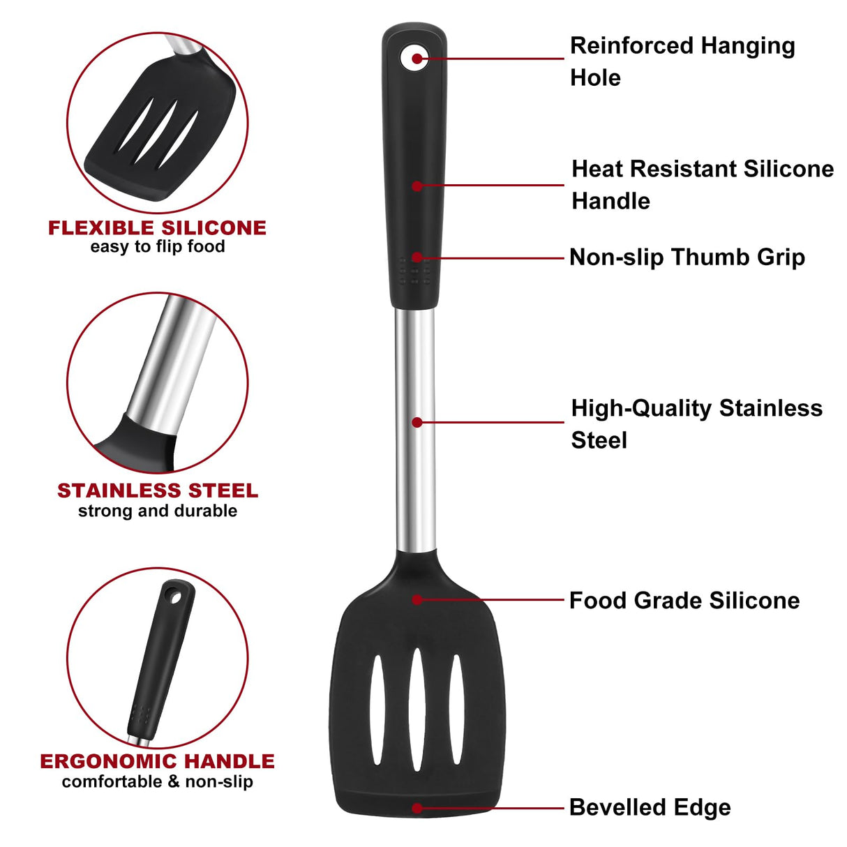 Silicone Spatula Turner Set, Premium Spatulas Silicone Heat Resistant Pack of 2 Kitchen Spatula for Nonstick Cookware, Solid & Slotted Rubber Spatula for Fish, Eggs, Pancakes, Wok, Cooking Utensils AcoWELL