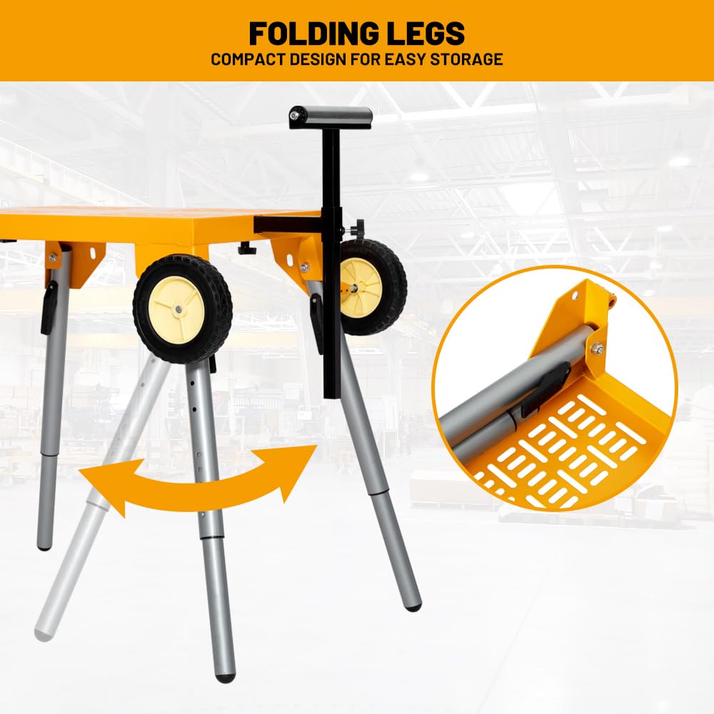 Yeeoy Miter Saw Stand, Heavy Duty Folding Miter Saw Stand with Roller Mounting Bars, Height Adjustable, Collapsible and Portable, Yellow. Yeeoy