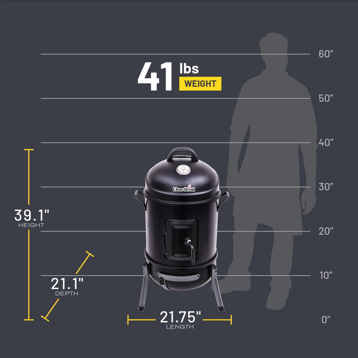 Char-Broil Bullet Charcoal Smoker 16" - 18202075,Black Char-Broil