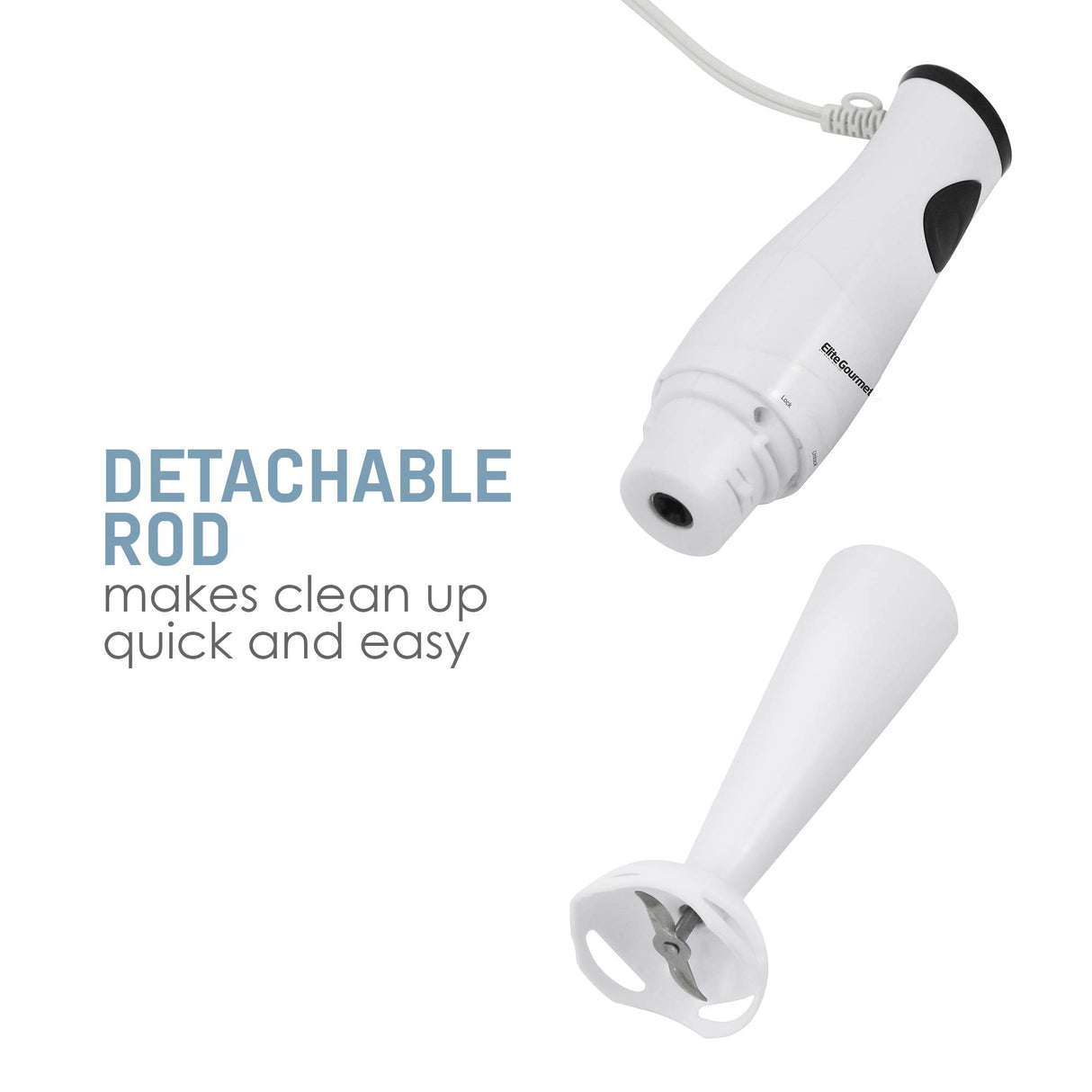 Elite Gourmet EHB-2425X Electric Immersion Hand Blender Stick, Mixer, Chopper, 1-Touch Control Multi Purpose, 150 Watts, For Soups, Sauces, Baby Food, White Elite Gourmet