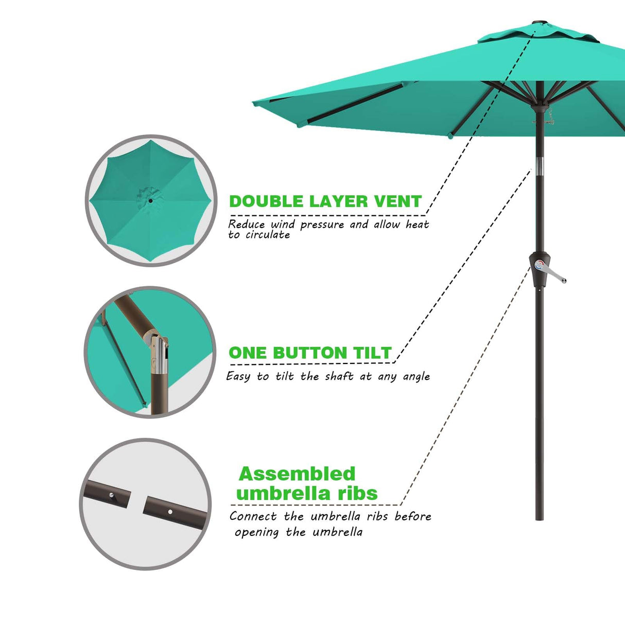 AreShark 10 FT Patio Umbrella for Outdoor, Outdoor Table Umbrella with Push Button Tilt and Crank, Outdoor Patio Umbrellas with 8 Sturdy Ribs, Patio Umbrellas for Market, Garden, Pool (Cerulean) AreShark