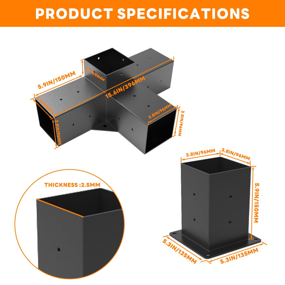 YEOOE Pergola Brackets 4x4 (Actual: 3.5x3.5 in), 4 Pack 3-Way Right Angle Corner Brackets with 2 Pack 4-Way Pergola Brackets, Powder Coated Pergola Hardware for Lumber Pergola Gazebo Sunroom Carport YEOOE
