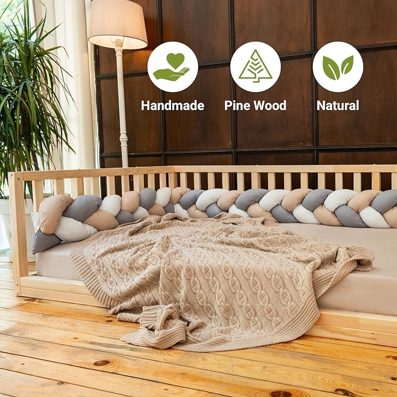 Montessori Front Open Floor Bed For Babies and Childs | Pine Wood Natural Solid Frame Bed With Wooden Slats | Sturdy Design Floor Bed Frame For Girls And Boys (Crib, Height : 19 Inches) wood and montessori