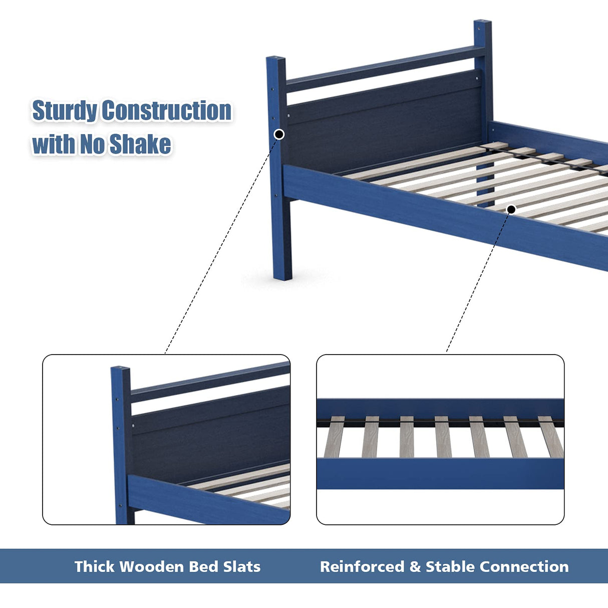 Costzon Twin-Over-Twin Wood Bunk Bed, 2-in-1 Convertible Space-Saving Bunk Bed for Bedroom Dorm Guest Room, Heavy Duty Bed Frame w/Inclined Ladder & Safety Guardrails for Kids Teens Adults (Navy) Costzon