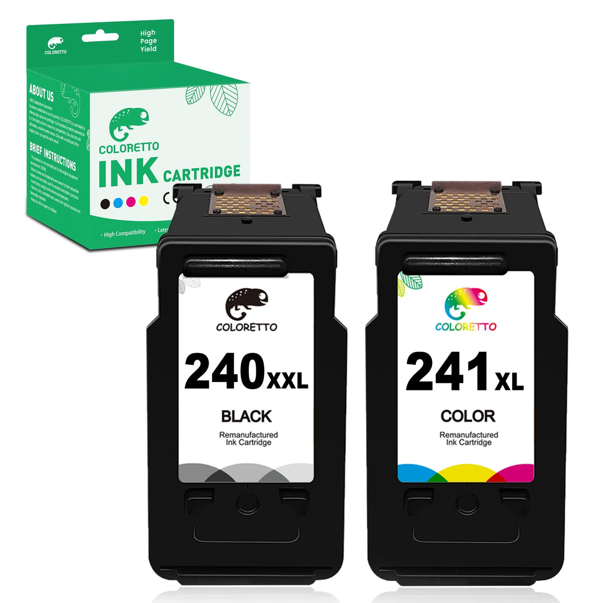 COLORETTO Remanufactured Printer Ink Cartridge Replacement for Canon PG-240XXL CL-241XL 240XL 241XL Combo Pack to use with PIXMA MG3620 MG3600 TS5120 MG2120 MG3520 MX452 MX432 MX512 (1 Black+1 Color) COLORETTO