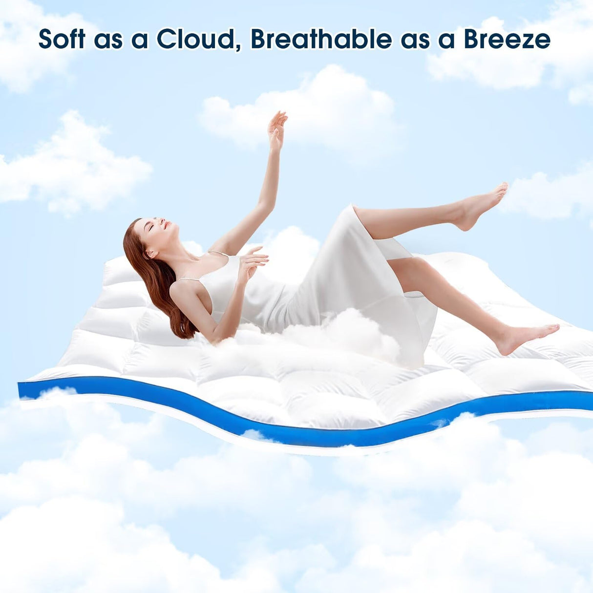 Full Size Mattress Topper, CYMULA Cooling Mattress Pad Cover PillowTop for Bed Back Pain, Futon Mattress Protector Extra Thick Firm Soft Fill Overfilled with 8-21 Inch Deep Pocket, 54"x75"White CYMULA