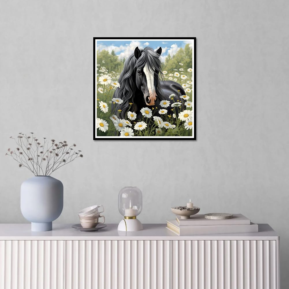 PFFNGPEN Diamond Painting Kits for Adults, 5D DIY Horse Diamond Art Kits for Beginners, Full Drill Round Diamond Art for Home Wall Decor, Daisy, 12x12 inch PFFNGPEN