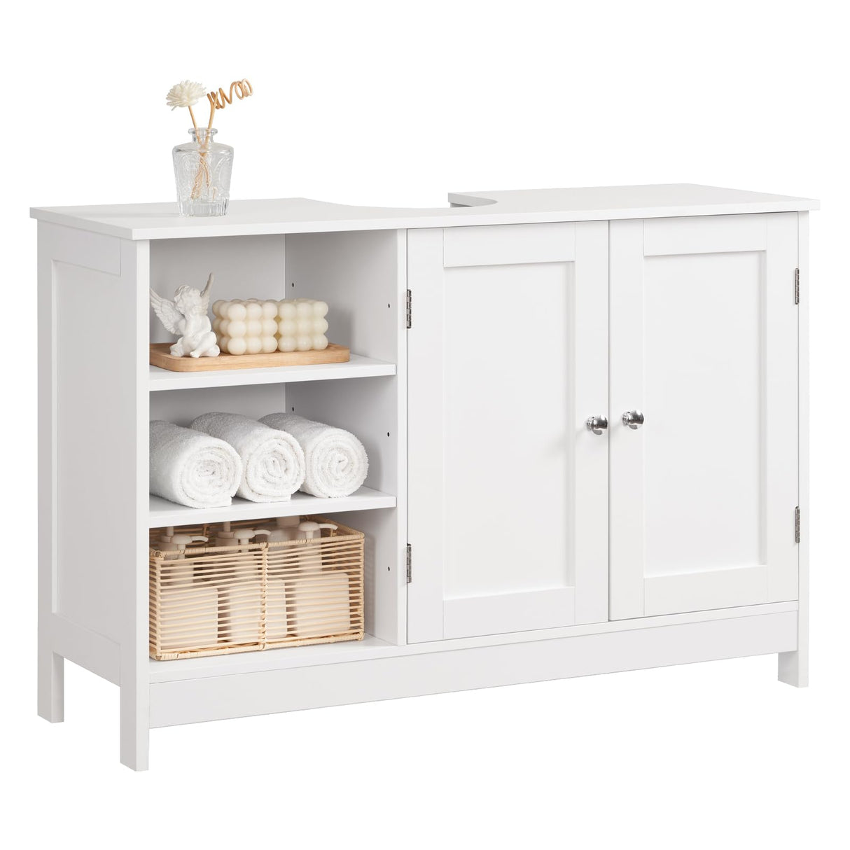 TEENFON 35.4" Pedestal Sink Storage Cabinet with 2 Doors and Adjustable Shelves, Bathroom Sink Cabinet, Under Sink Storage with U-Shape Cut-Out, White TEENFON