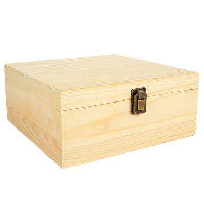 DAJAVE Unfinished Wooden Box, Wooden Storage Box with Hinged Lid, Pine Wood Box DIY Craft Stash Boxes for Arts Hobbies, DIY, Home Storage(9x9x4 Inch)