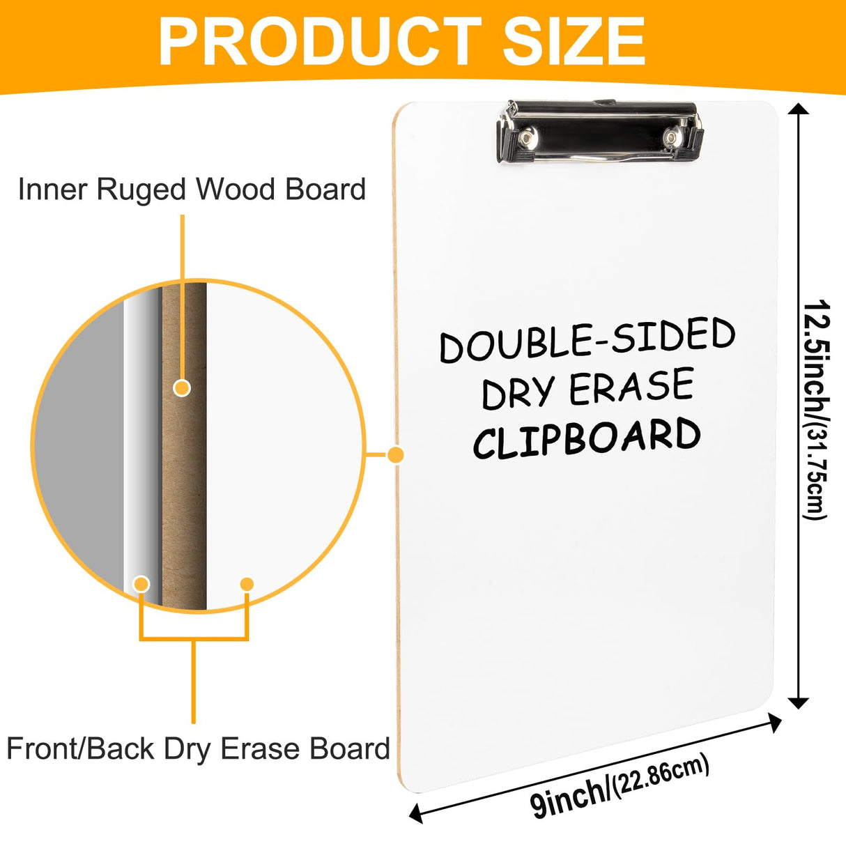 Macroclo Dry Erase Clipboard 2 Pack, Hardboard Clip Board 8.5x11 for Classroom, Students, Kid, A4 Clipboards Size 9" x 12.5",Double-Sided White Board, with Low Profile Clip, Office & School Supply. Macroclo