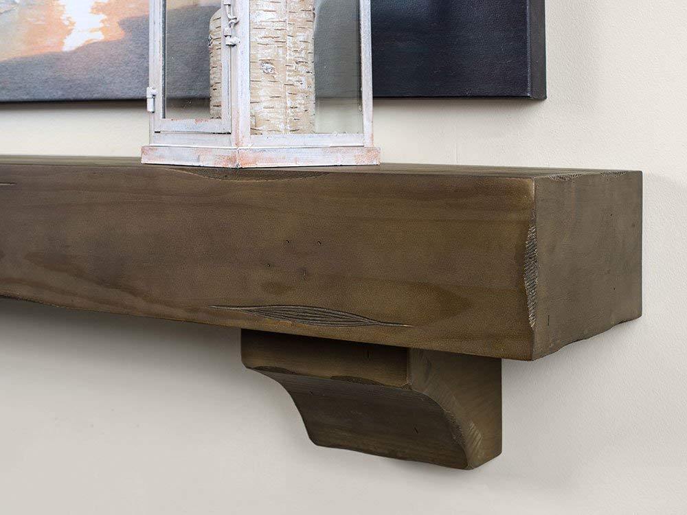 48 Inch Floating Fireplace Mantel Wood Shelf In Ash Rustic - Breckenridge From Mantels Direct | With Corbel Bracket Arches | Wooden Rustic Wall Shelf Perfect for Electric Fireplaces and Décor MANTELSDIRECT