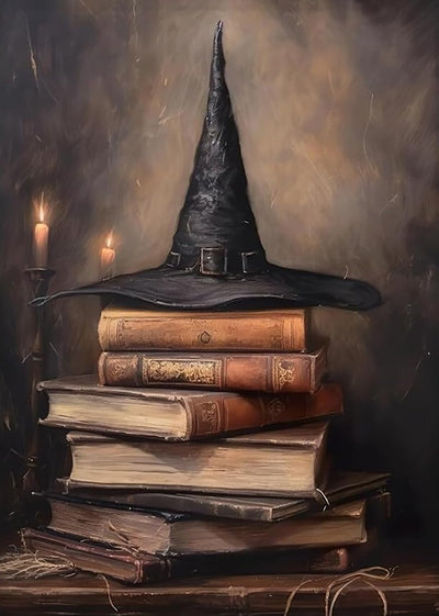 Halloween Witch Hat Book Diamond Painting Kits for Adults, 5D Diamond Art Kits for Adults Beginners, DIY Full Round Drill Diamond Dot Painting Gem Art Kits for Adult, Home Wall Decor 11.8x15.7 Inch