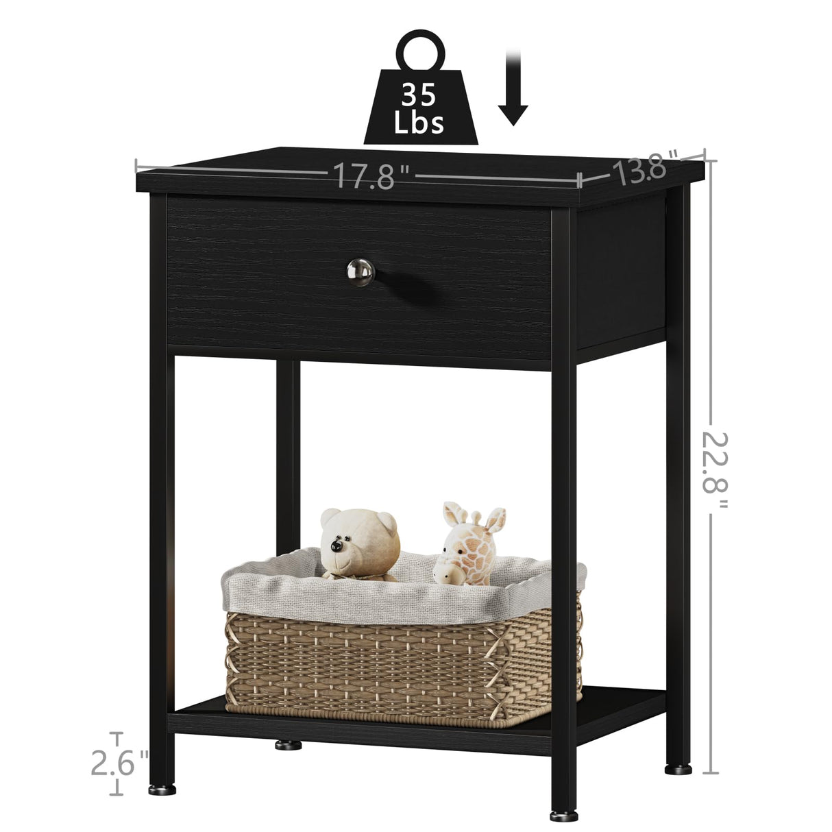 KAI-ROAD Black Nightstand Set of 2,Night Stand Set 2 with Drawers,Small Nightstand with Storage Bedside Table for Bedroom, Dorm, Modern End Table KAI-ROAD