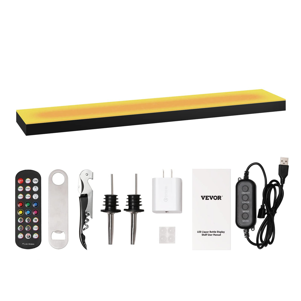 VEVOR LED Lighted Liquor Bottle Display Shelf, 24-inch LED Bar Shelves for Liquor, 1-Step Lighted Liquor Bottle Shelf for Home/Commercial Bar, Acrylic Lighted Bottle Display with Remote & App Control VEVOR