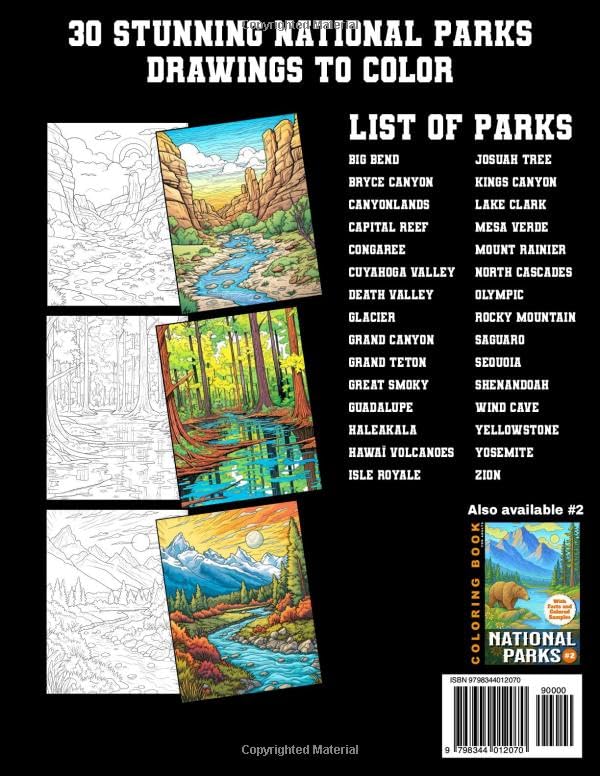 National Parks Coloring Book For Adults: With Facts and Colored Samples For Inspiration | Relaxing Landscapes and Beautiful Nature Scenes to Color (Coloring Books With Colored Samples) WoodArtSupply