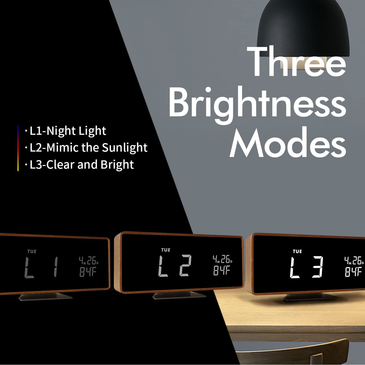 Wood Digital Alarm Clock Wooden Desk Clocks with USB Ports Travel Alarm Small Bedside Table Snooze Alarm Clock with Temperature Minimalistic Room Decor Large Display for Bedroom Farmhouse Bathroom SCOAGE