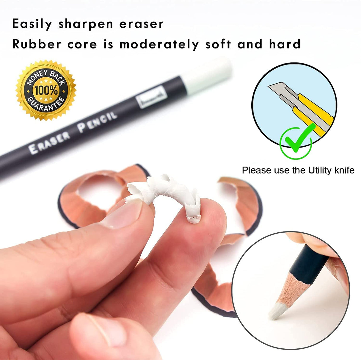 Brusarth 3pc Eraser Set - Fine Detail Eraser for Sketching, Charcoal Drawings & Colored Pencils Brusarth