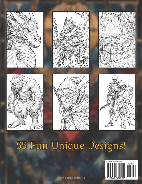 Dragons, Dungeons, & Mythical Creatures Coloring Book: 55 Unique Dungeons and Dragons Inspired Coloring Pages WoodArtSupply