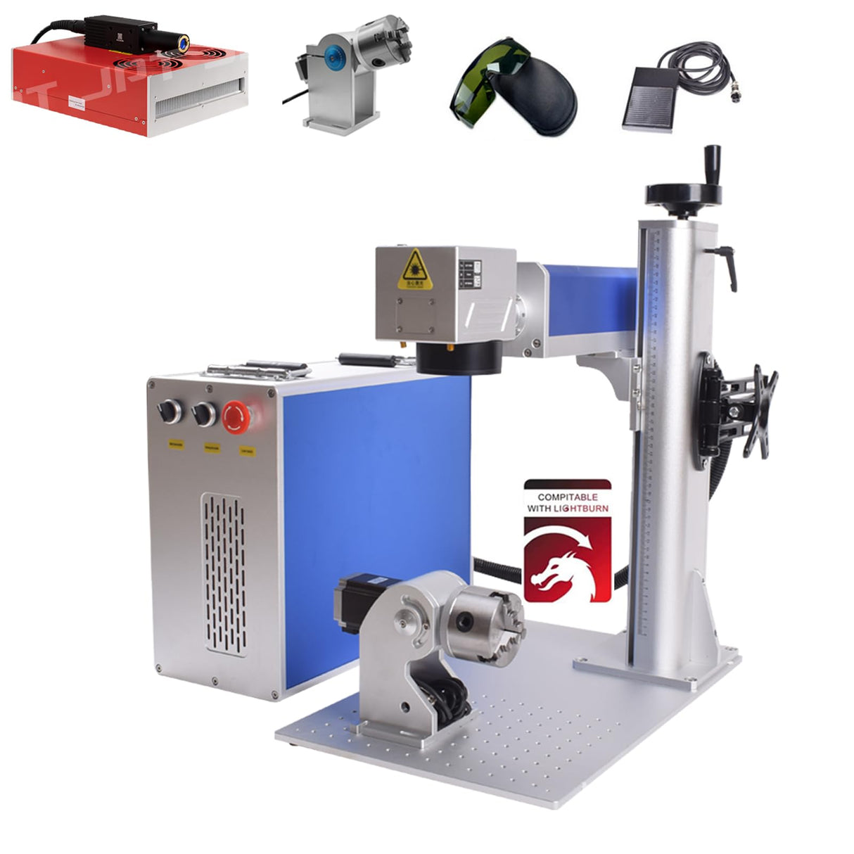 Oabduz US Stock 60W JPT MOPA Fiber Laser Marking Machine Jewelry Engraver 175x175mm with D80 Rotary Axis Oabduz