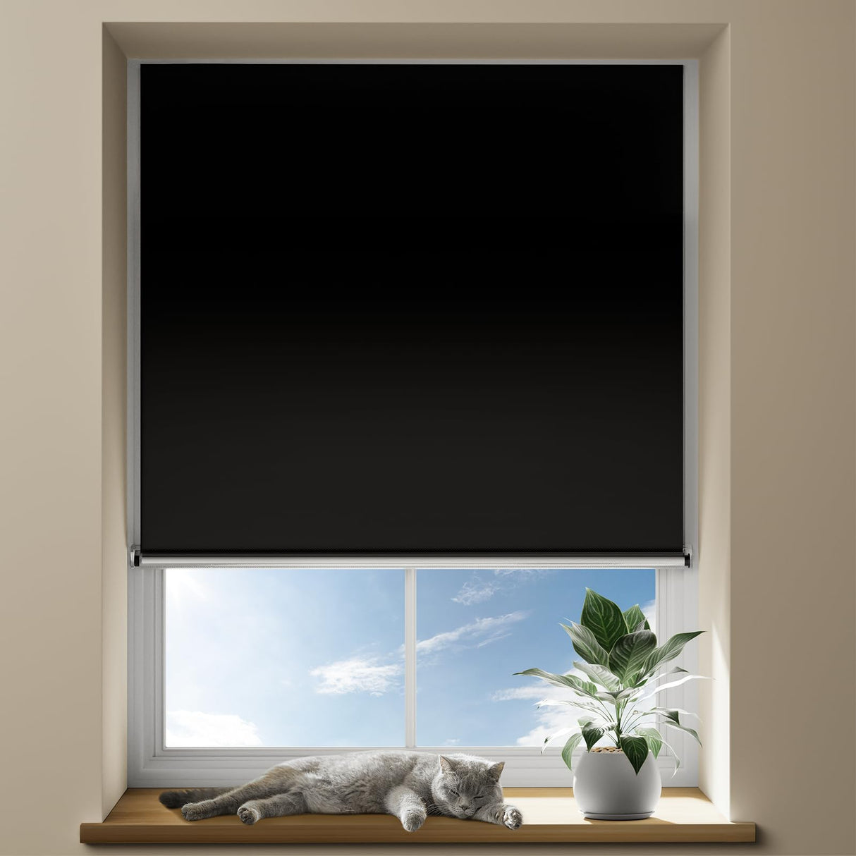 OTUOER 100% Blackout Portable Roller Shades with Magnetic Buckle, No Tools No Drill Cordless Blackout Blinds for Windows, Thermal Insulated Black out Curtains for Bedroom, Travel(35" W x 64" H, Black) OTUOER