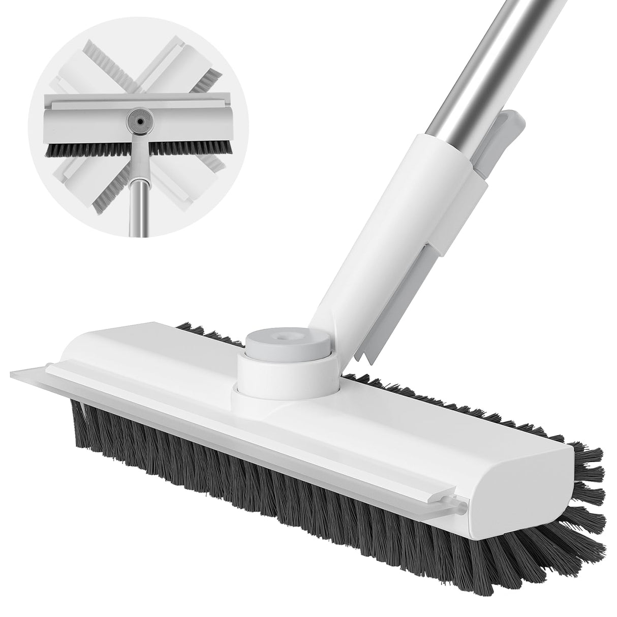 AIR U+ Floor Scrub Brush with Long Handle, 3 in 1 Scrape and Heavy-Duty Stiff Bristle Scrubber Brush for Cleaning Shower Bathroom, Patio, Garage, Kitchen, Wall and Deck AIR U+