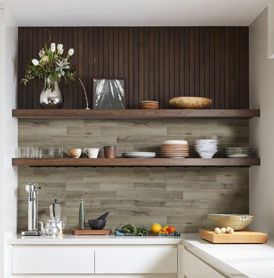 COLAMO Wood Look Tile Peel and Stick Backsplash,Thick Rigid Oak-Weathered Stick On Kitchen Backsplash,Adhesive Faux Shiplap Wood Panels for RV,Vanity,Accent Wall,Self Stick Wall Tile(24PCS) COLAMO