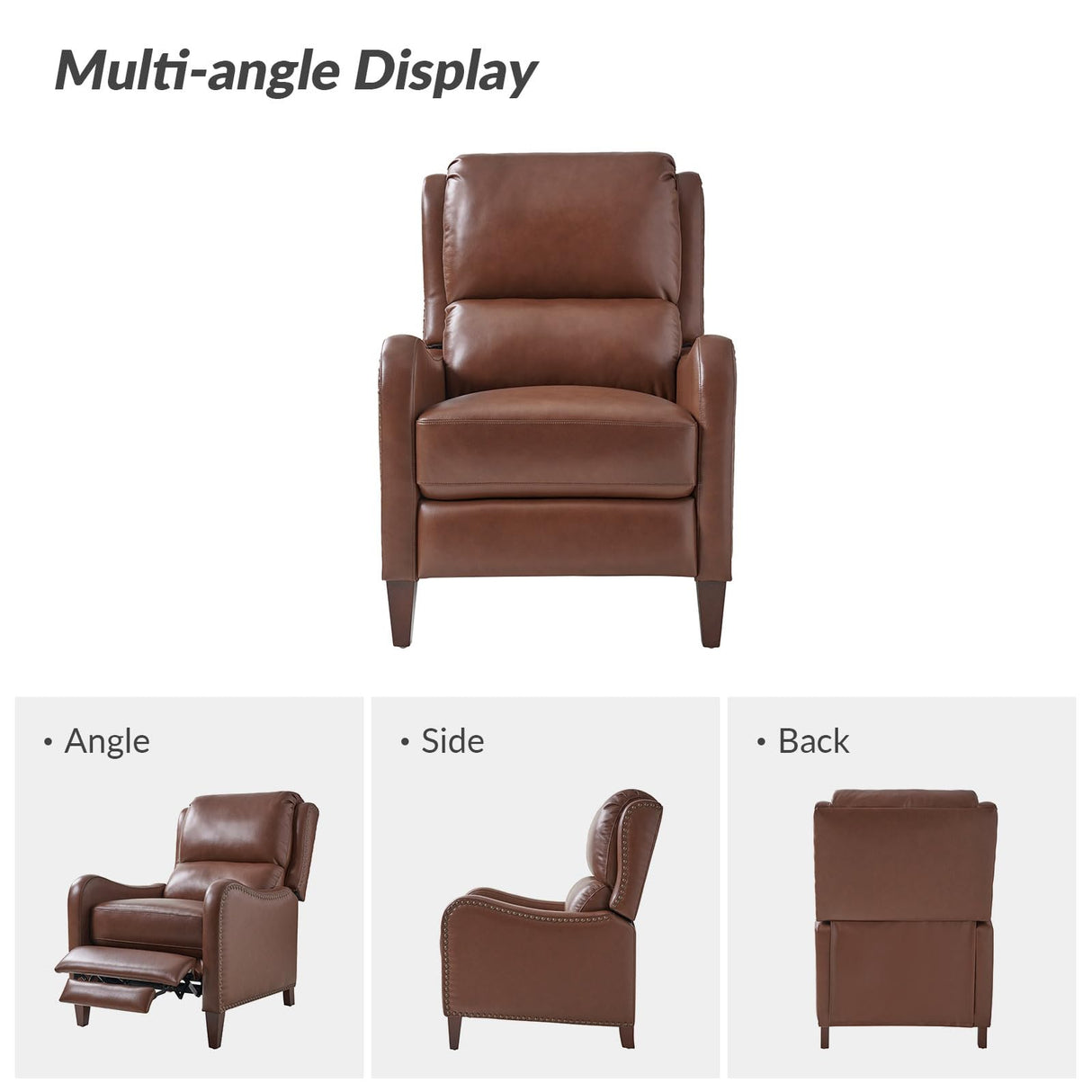 HULALA HOME Leather Recliner Chair Set of 2, Modern Push Back Recliner Armchair with Adjustable Backrest & Footrest,Comfy Upholstered Lazyboy Single Sofa for Home Theater Bedroom Living Room, Brown HULALA HOME
