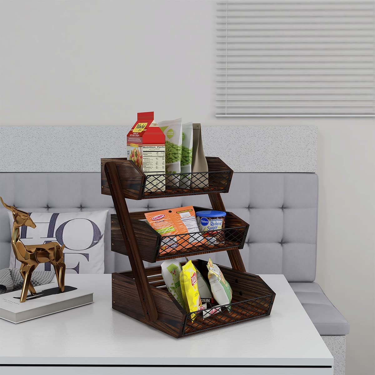 Dorhors Fruit Basket for Kitchen, 3 Tier Fruit Bowl for Kitchen Counter,Wooden Fruit Holder for Kitchen Countertop Dorhors