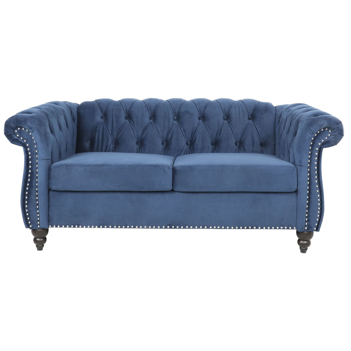 LEVNARY Velvet Sofa, Chesterfield Tufted Upholstered 2 Seater Couch, Modern Loveseat Couch Classic Furniture for Living Room Bedroom (Blue) LEVNARY