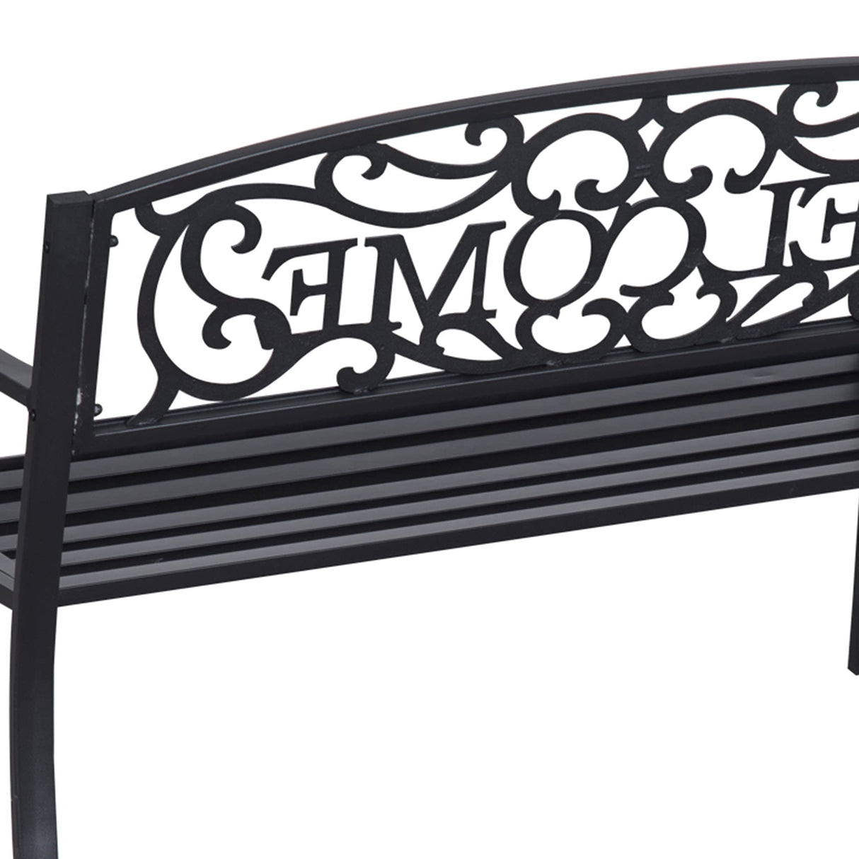 Outsunny 50" Outdoor Metal Welcome Bench, Garden Bench with Slatted Seat, Patio Bench for Park, Porch, Yard, Entryway, Black Outsunny