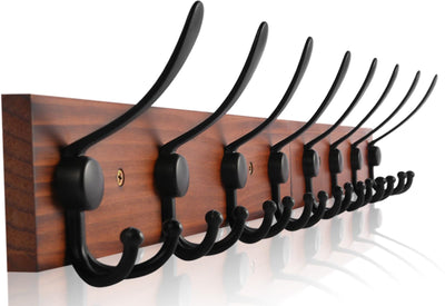 Gohiuo Rustic 32.2" Large Coat Rack Wall Mount, Long Wood Coat Hooks Wall Mount with 8 Triple Hooks, Heavy Duty Wooden for Entryway, Farmhouse Hanging Jackets, Coats, Hats, Bags,Towel