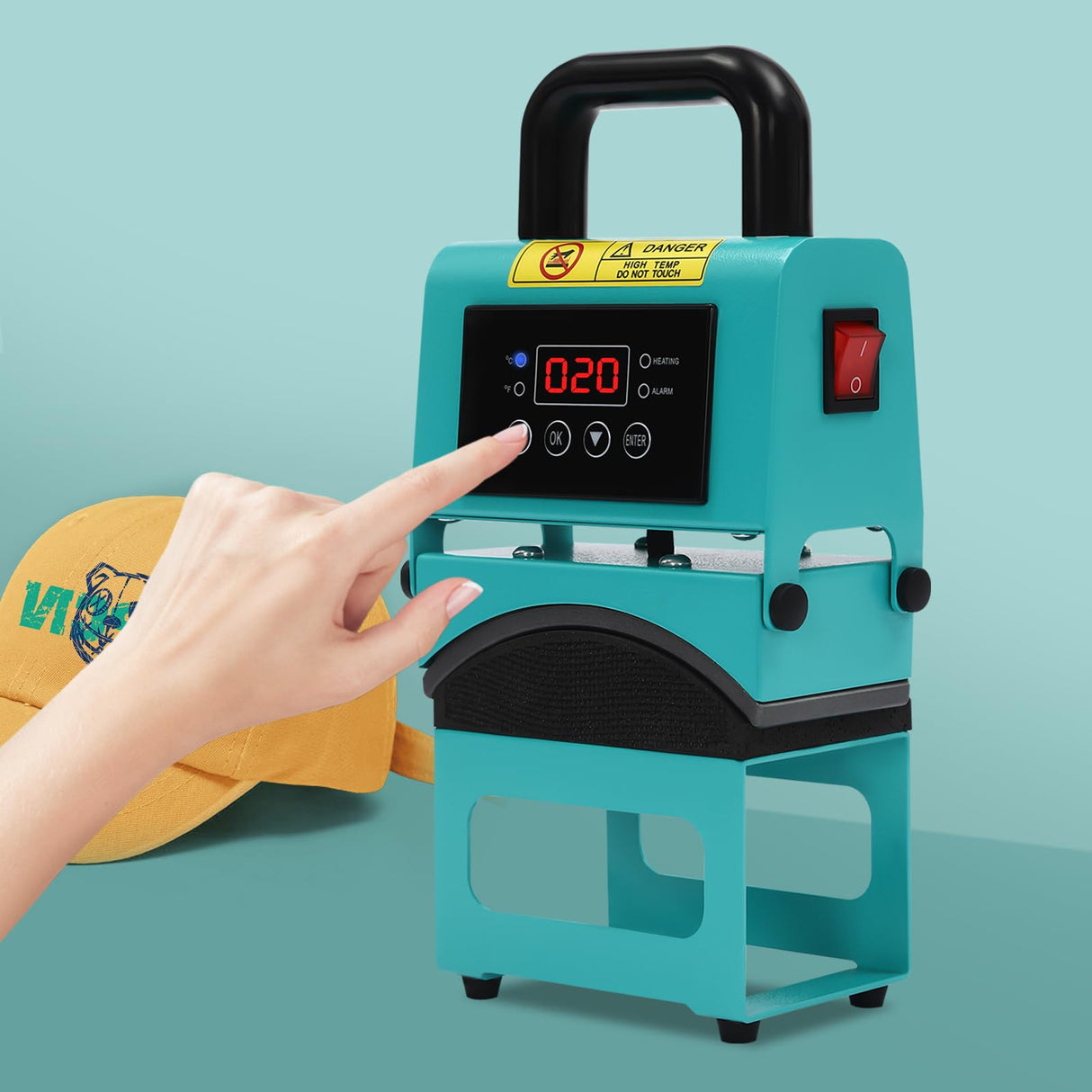 Cap Press Machine 350W,Professional Heat Press for Hats with Digital Display, 0-482°F Adjustable Temperature and 999s Timer, Portable Curved Plate Design for Sublimation, HTV, DTF (Blue) LYNICESHOP