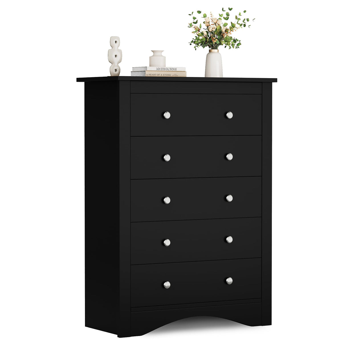 Flamaker Tall Dresser for Bedroom, 5 Drawer Dresser, Wood Dressers, Wide Chest of Drawer, Storage Drawers, Storage Organizer for Closet, Hallway (Black) Flamaker