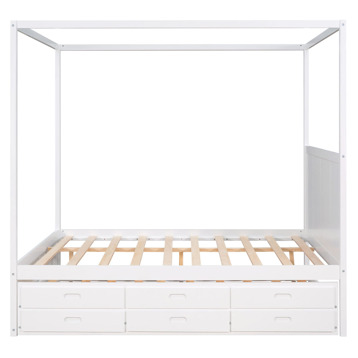 Polibi Queen Size Canopy Platform Bed with Twin Size Trundle, Wooden Daybed Frame with 3 Storage Drawers, White Polibi