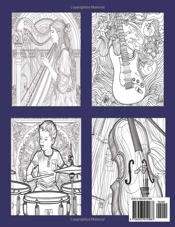 Picturesque Music: A musical instruments coloring book for adults and teens; 35 one-side images; 8.5 x 11 inches; great gift idea! WoodArtSupply