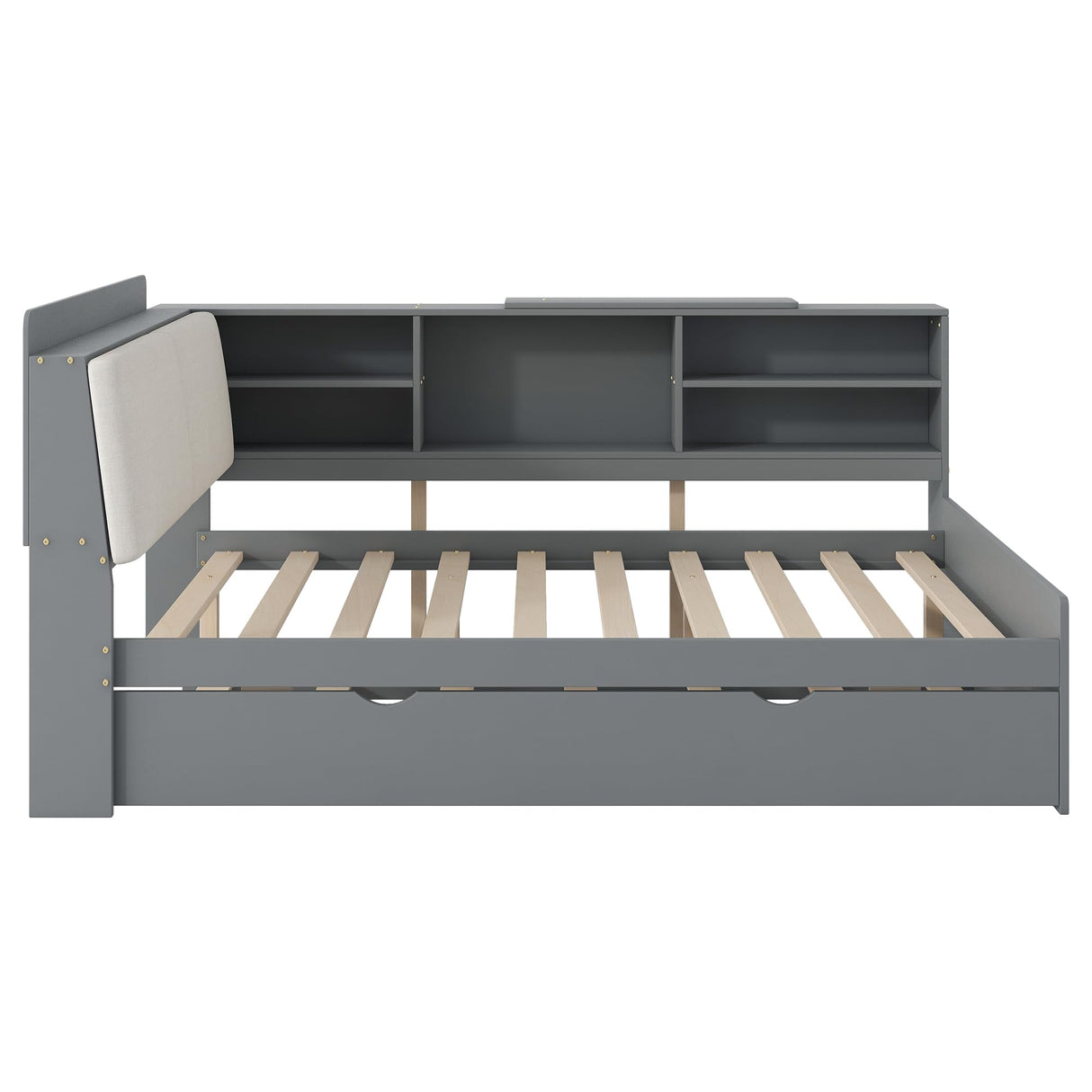 Harper & Bright Designs Full Size Daybed with Trundle and Storage Headboard, Wood L-Shaped Daybed with Shelves, Full Platform Bed Frame with L Shaped Beside Storage Bookcase, Gray Harper & Bright Designs