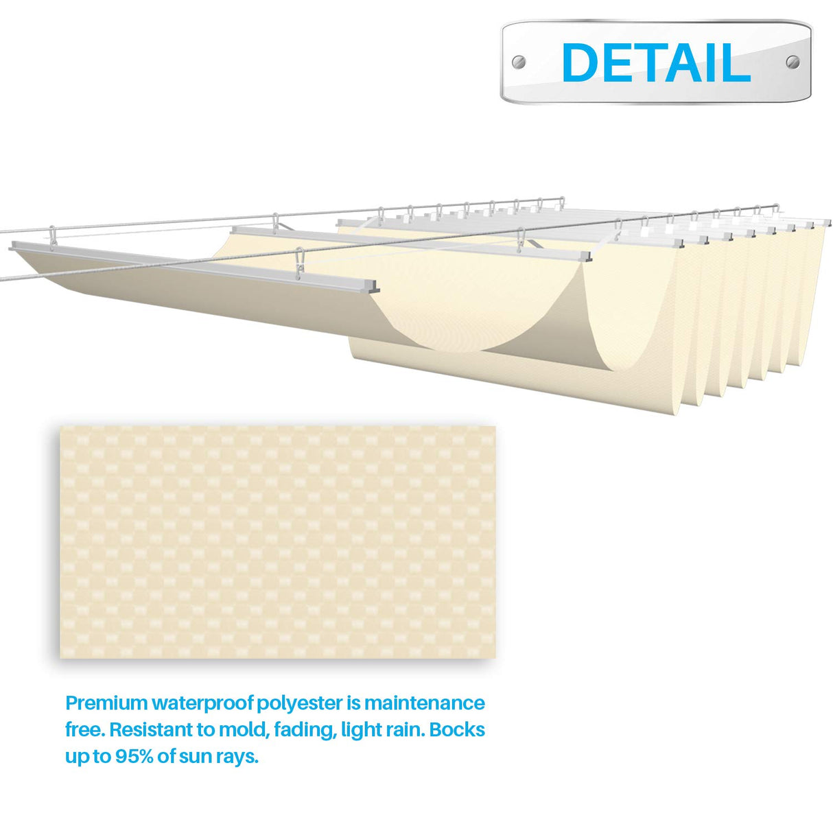 Patio Paradise 3'W x 16'L Waterproof Retractable Pergola Canopy Replacement Outdoor Shade Cover for Patio Garden Deck Gazebo Porch, Wave Sun Shade Awning with Slide on Wire Cable Hardware, Beige Patio