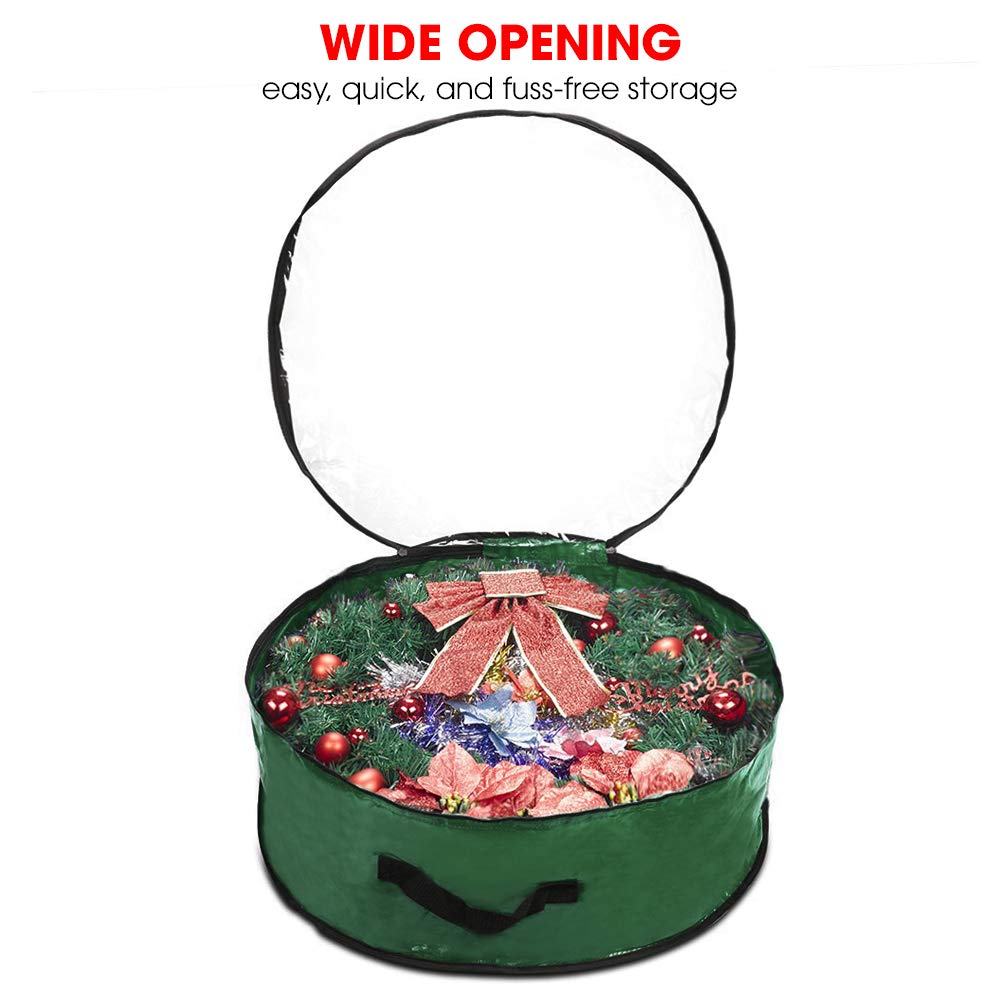 Propik Christmas Wreath Storage Bag 36" - Garland Holiday Container with Clear Window - Tear Resistant Fabric - 36" X 36" X 8" (Green) ProPik