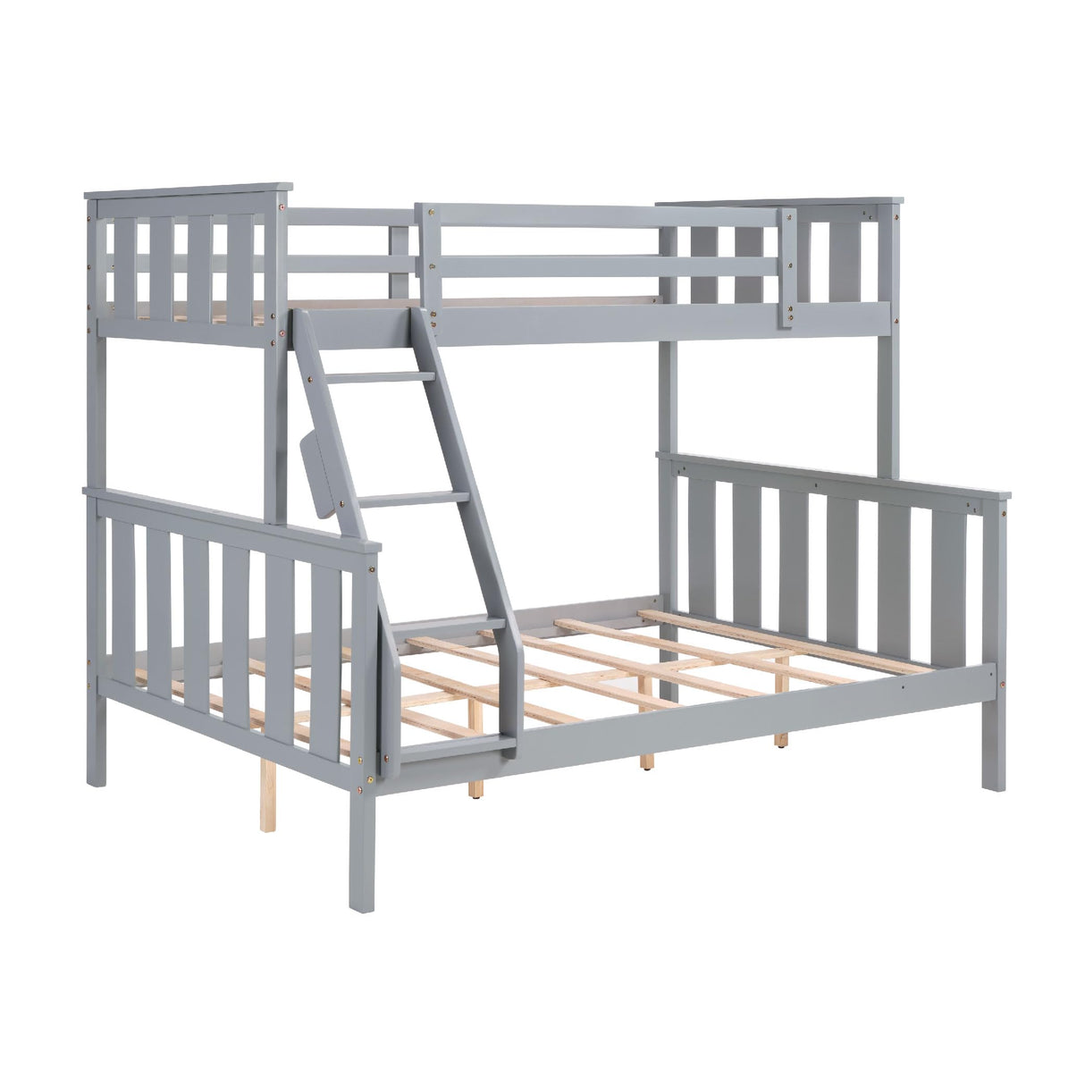 FLEXISPOT Twin Over Full Bunk Bed with Flexible Ladder,Kids Solid Wood Bed Frame,Strong Wooden Slats, Non-Toxic Finishes, No Box Spring Needed,Grey FLEXISPOT