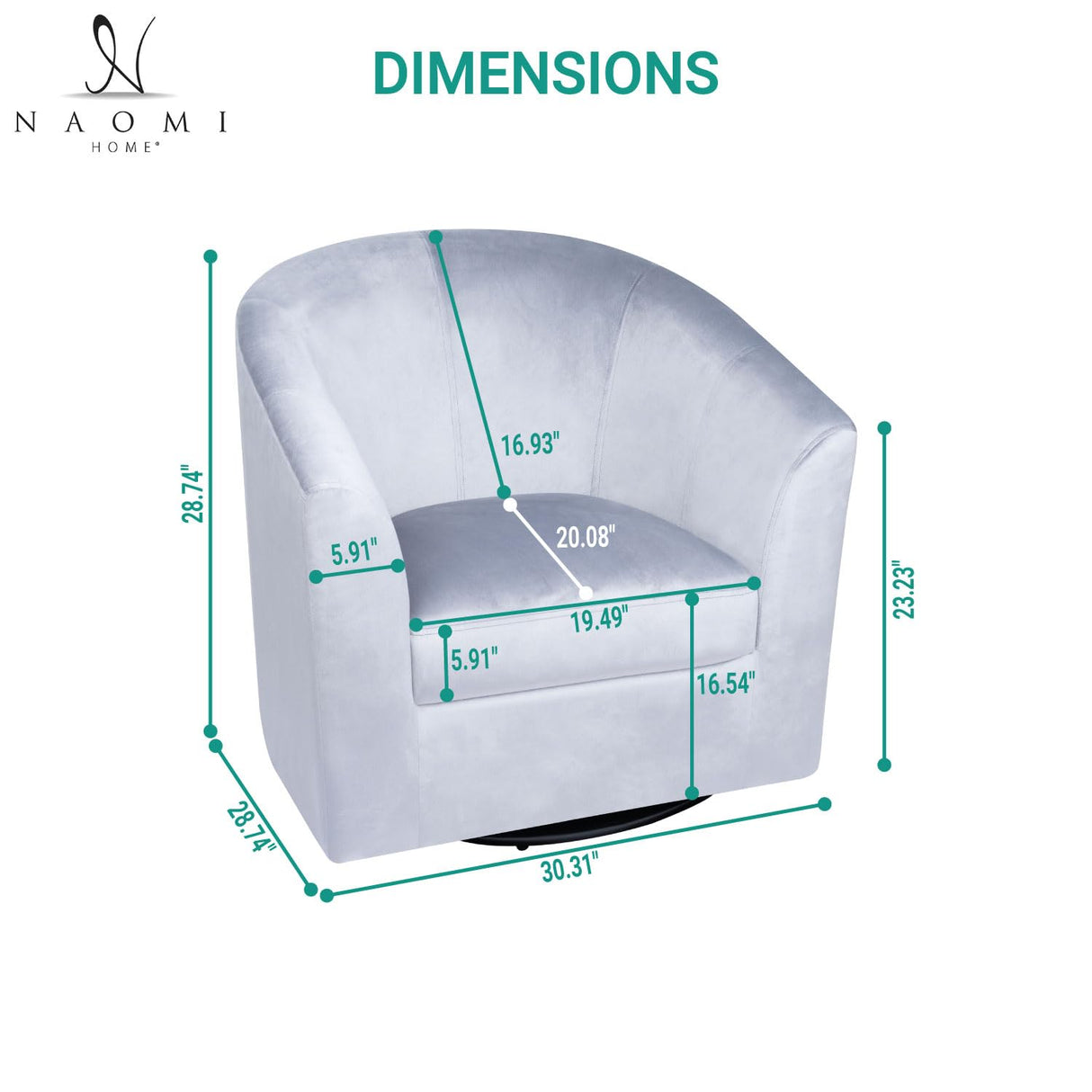 Ariana 360 Degree Swivel Barrel Chair Swivel Accent Chair for Living Room with Armrest Small Accent Chair for Home Barrel Chairs Chairs Living Room Gray Microfiber Naomi Home