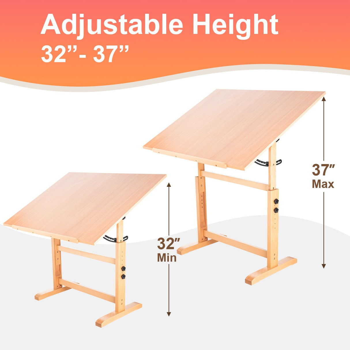 Falling in Art Wooden Drafting Table and Stool Set, 30" x 42" Adjustable Height and Angle Solid Wood Drawing Desk for Adults, Artist Craft Table for Painting Artwork, Reading, and Writing Falling in Art