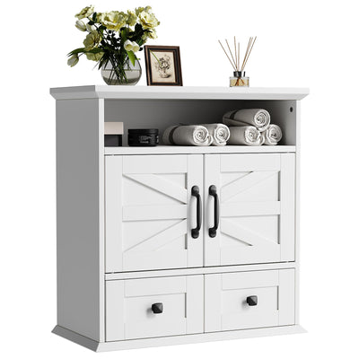 Seeday Bathroom Wall Cabinet, 23''Wx25''H Bathroom Cabinet Wall Mouted with Drawers, Barn Doors & Adjustable Shelf, Over The Toilet Storage Cabinet for Laundry Room, White