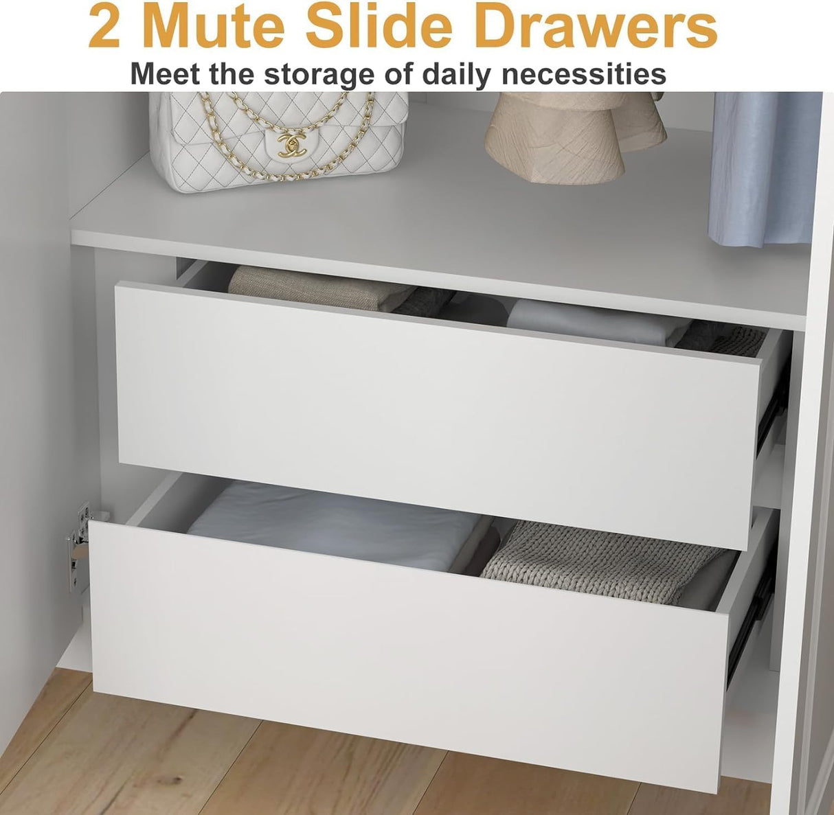 Armoire Wardrobe Closet with 4 Doors, 78" Clothing Storage Cabinet with Hanging Rod Shelf and Drawers, Wooden Freestanding Bedroom Armoires for Bedroom, Living Room, White vinform