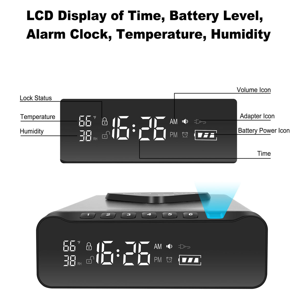 Fingerprint Biometric Gun Safe, Clock Handgun Safe with 3-in-1 Watch & Phone Wireless Charging, Drawer Lock for Hand guns, Cash, Valuables- with Humidity |Temperature| Alarm Clock| Time BBRKIN