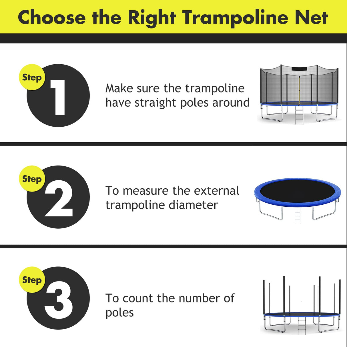 Goplus Trampoline Safety Net for 8FT 10FT 12FT 14FT 15FT 16FT Round Frame Trampoline, Weather-Resistant Replacement Enclosure Net with Double-Headed Zipper, Hooks, Net Only (15FT-6 Poles-19 Hooks) Goplus